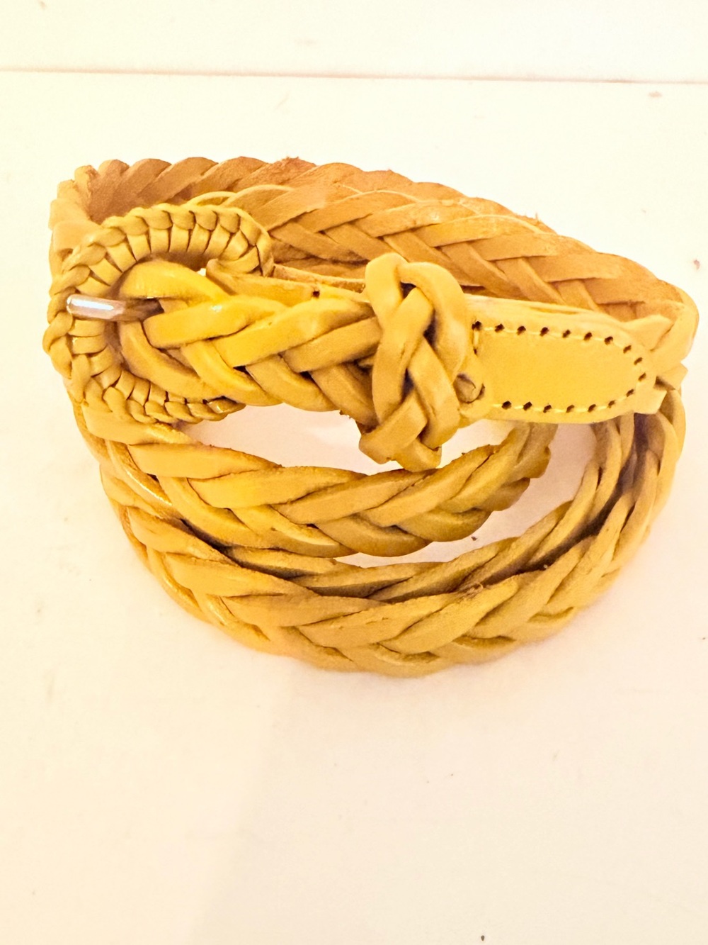 The Limited Skinny Braided Yellow Leather Belt